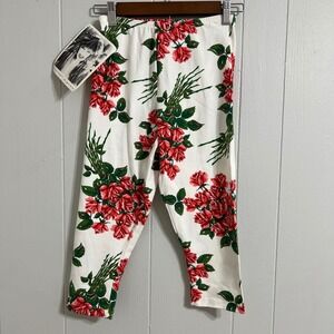 Betsey Johnson Punk‎ Label White Floral Rose Print Cropped Leggings NEW 80s 90s